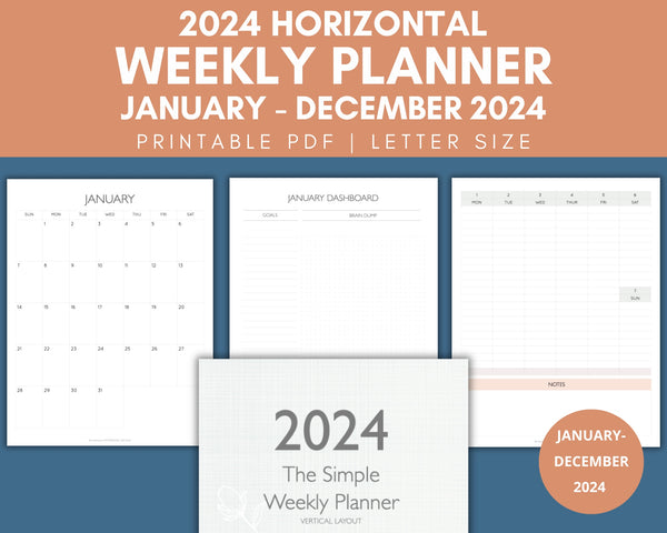 2024 Vertical Printable Weekly Planner with Dates- Letter Sized
