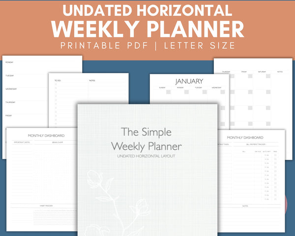 Undated Horizontal Printable Weekly Planner - Letter Sized
